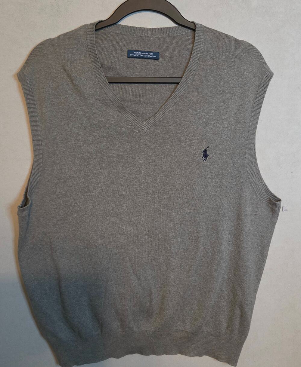 Polo Ralph Lauren Gray Pima Cotton V-neck sweater vest embroidered logo size L